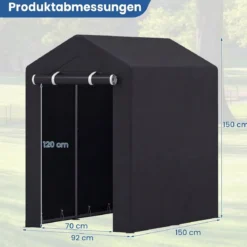 Gerätehaus Garagenzelt mit Aufrollbarer Reißverschlusstür & 6 Metallheringen Dunkelgrau