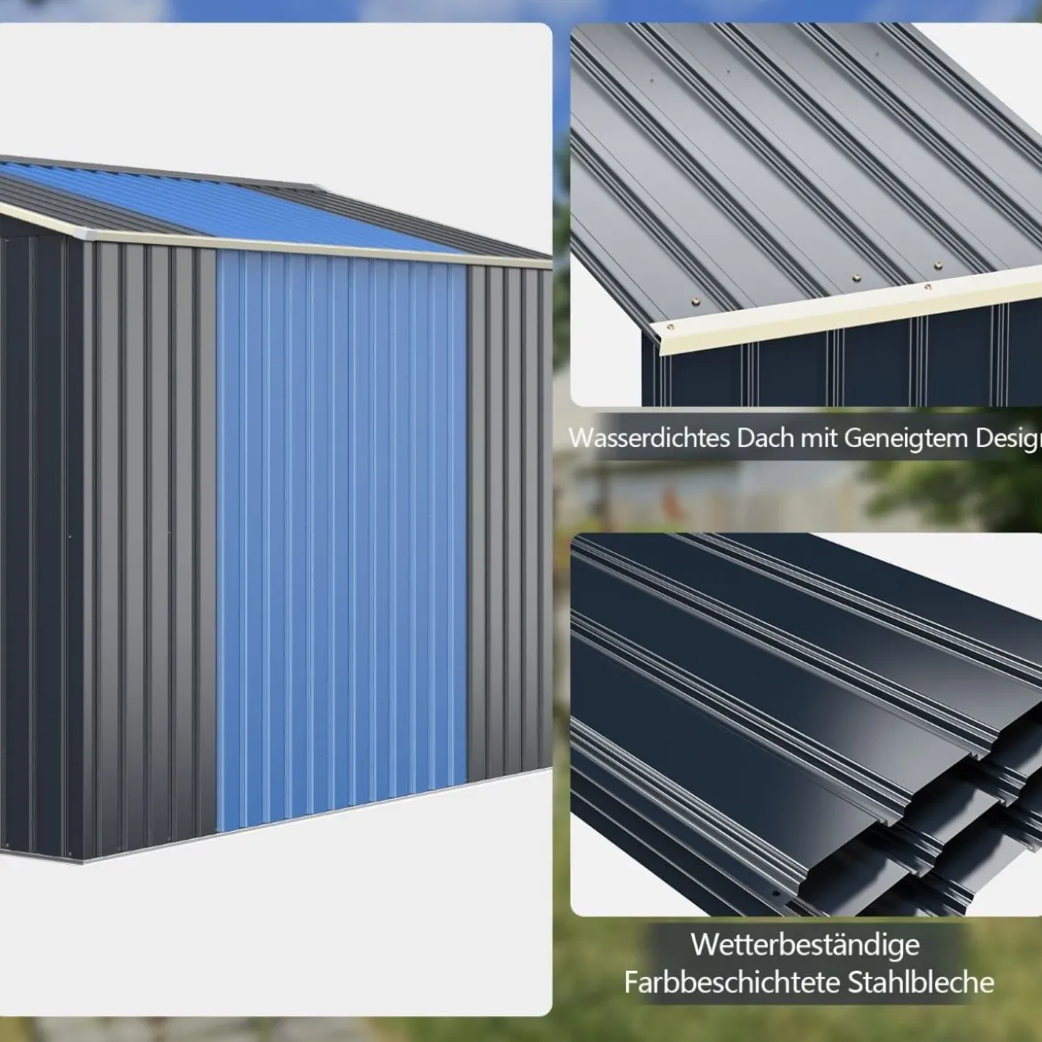 Gerätehaus Metall Erweitert-213 x 191 x 195 cm Geräteschuppen abschließbar Gartenhaus mit 4 Luftschlitzen