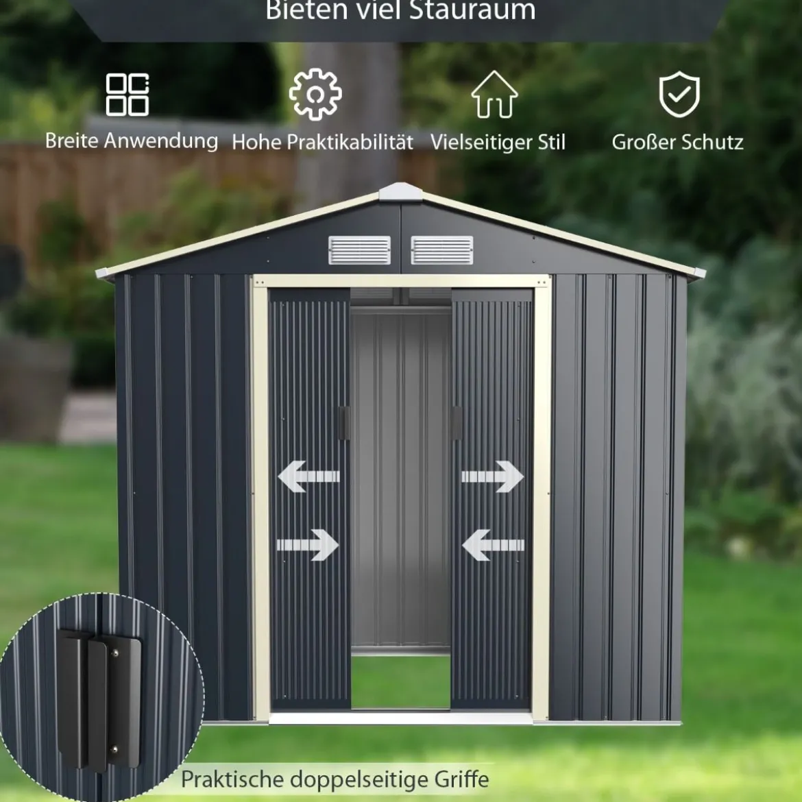 Gerätehaus Metall Erweitert-213 x 191 x 195 cm Geräteschuppen abschließbar Gartenhaus mit 4 Luftschlitzen