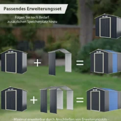Gerätehaus Metall Erweitert-213 x 191 x 195 cm Geräteschuppen abschließbar Gartenhaus mit 4 Luftschlitzen
