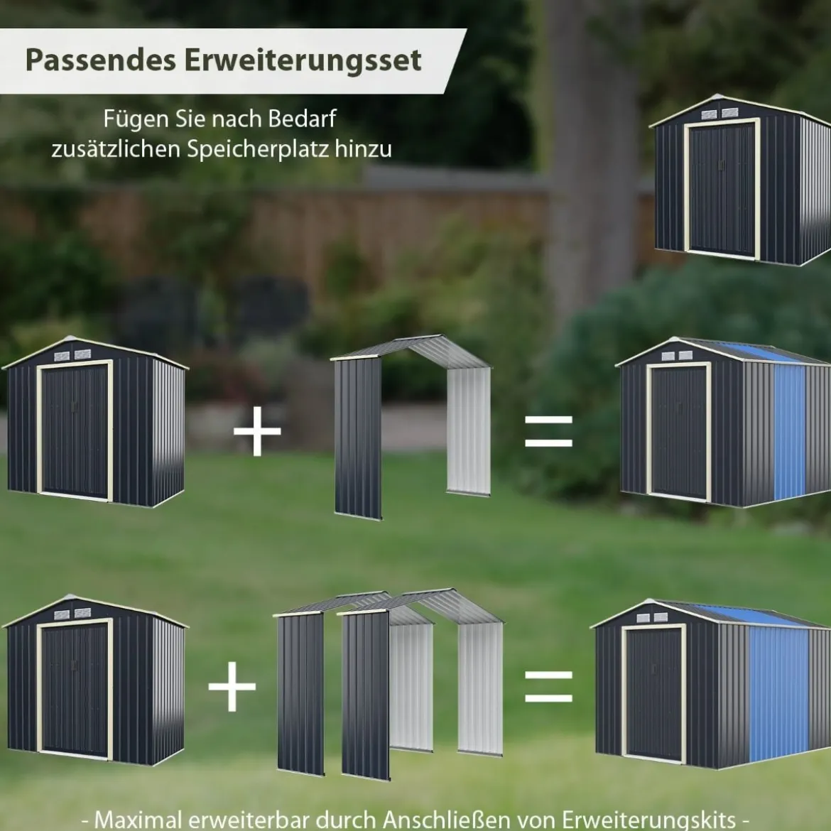 Gerätehaus Metall Erweitert-213 x 191 x 195 cm Geräteschuppen abschließbar Gartenhaus mit 4 Luftschlitzen