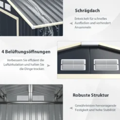 Gerätehaus Metall Erweitert-213 x 191 x 195 cm Geräteschuppen abschließbar Gartenhaus mit 4 Luftschlitzen