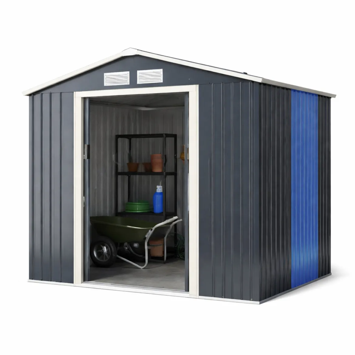 Gerätehaus Metall Erweitert-213 x 191 x 195 cm Geräteschuppen abschließbar Gartenhaus mit 4 Luftschlitzen