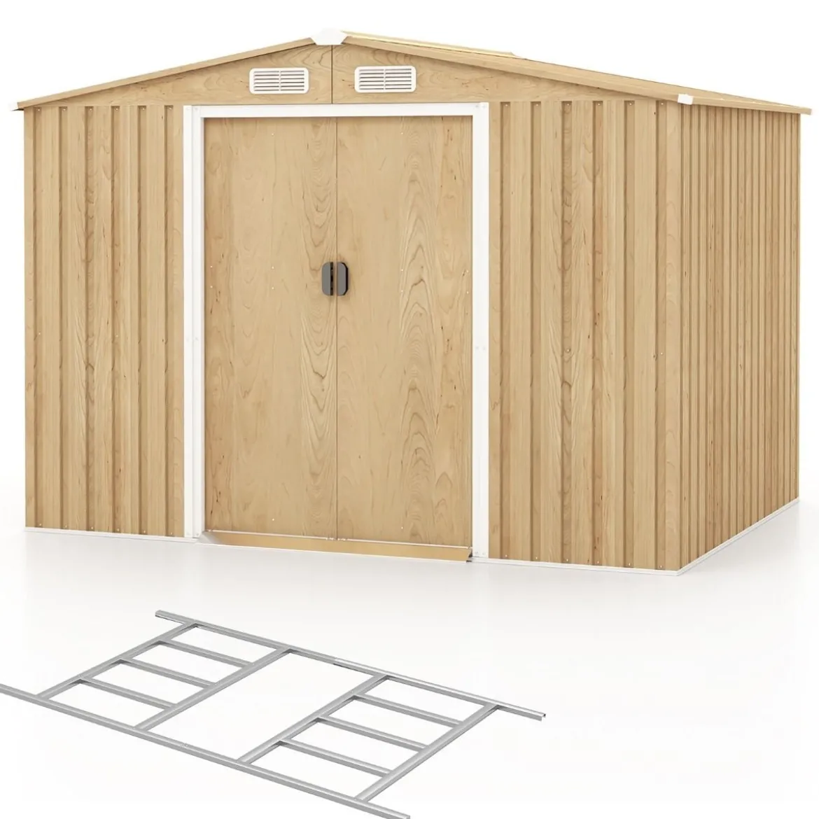 Gerätehaus Metall Geräteschuppen abschließbar inkl. Fundament Gartenhaus 259 x 196 x 184 cm