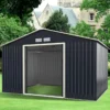 Gerätehaus Metall mit 4 Luftschlitzen & Schiebetür Geräteschuppen abschließbar 340 x 255 x 210 cm Outdoor (Nur Gerätehaus)