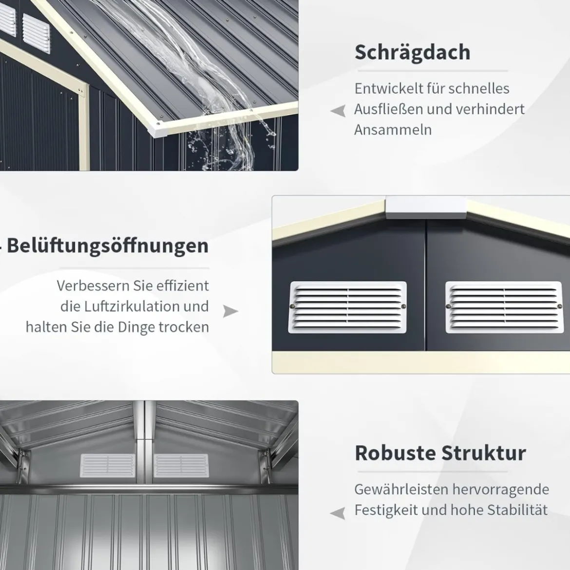 Gerätehaus Metall mit 4 Luftschlitzen & Schiebetür Geräteschuppen abschließbar 340 x 255 x 210 cm Outdoor (Nur Gerätehaus)