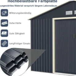 Gerätehaus Metall mit 4 Luftschlitzen & Schiebetür Geräteschuppen abschließbar 340 x 255 x 210 cm Outdoor (Nur Gerätehaus)