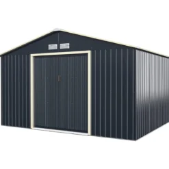 Gerätehaus Metall mit 4 Luftschlitzen & Schiebetür Geräteschuppen abschließbar 340 x 255 x 210 cm Outdoor (Nur Gerätehaus)
