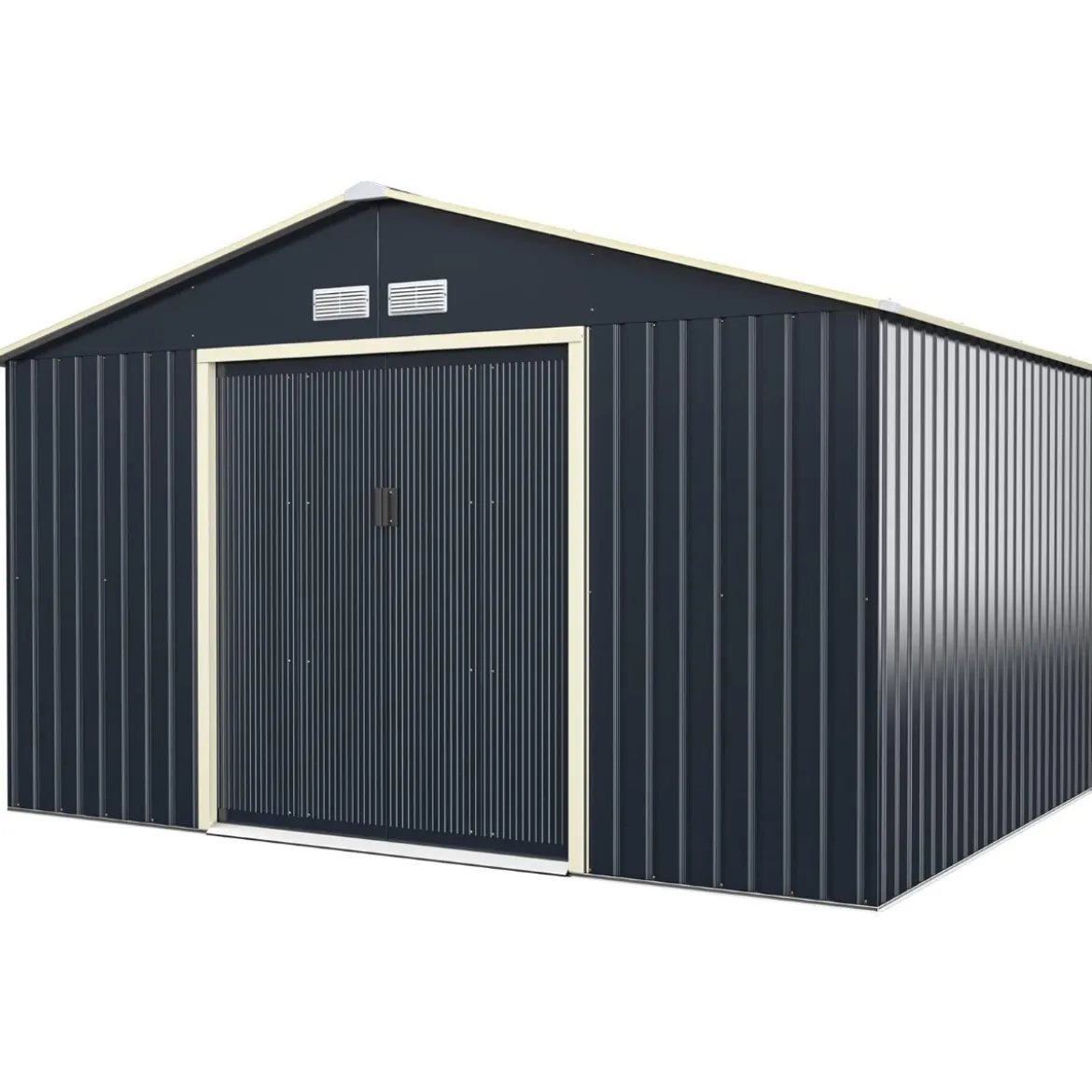 Gerätehaus Metall mit 4 Luftschlitzen & Schiebetür Geräteschuppen abschließbar 340 x 255 x 210 cm Outdoor (Nur Gerätehaus)