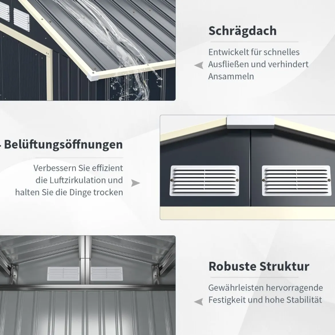 Gerätehaus Metall mit 4 Luftschlitzen & Schiebetür Geräteschuppen Abschließbar Erweitert