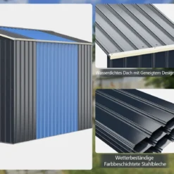 Gerätehaus Metall mit 4 Luftschlitzen & Schiebetür Geräteschuppen Abschließbar Erweitert