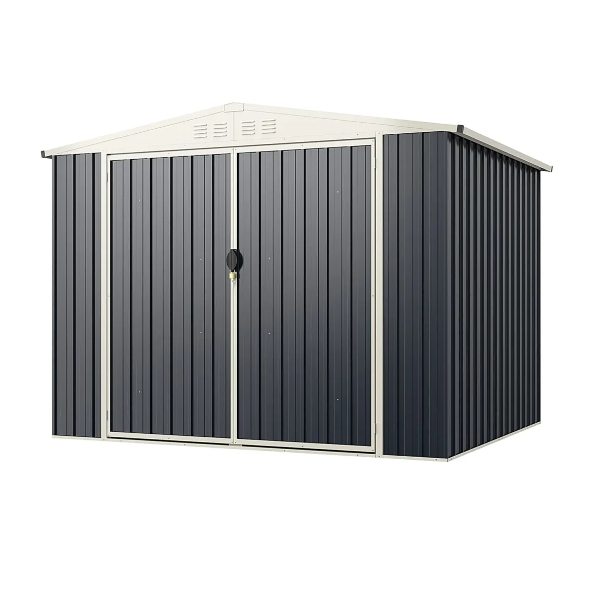 Gerätehaus Metall 246 x 193 x 180 cm Geräteschuppen abschließbar Gartenhaus mit Pultdach & Belüftungsöffnung Grau