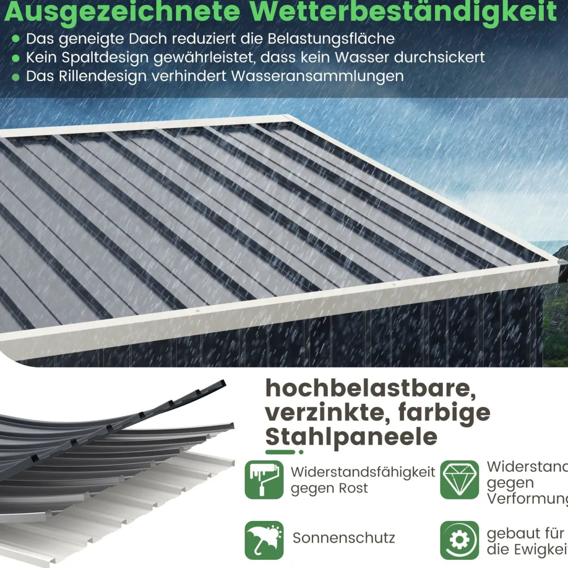 Gerätehaus Metall 246 x 193 x 180 cm Geräteschuppen abschließbar Gartenhaus mit Pultdach & Belüftungsöffnung Grau