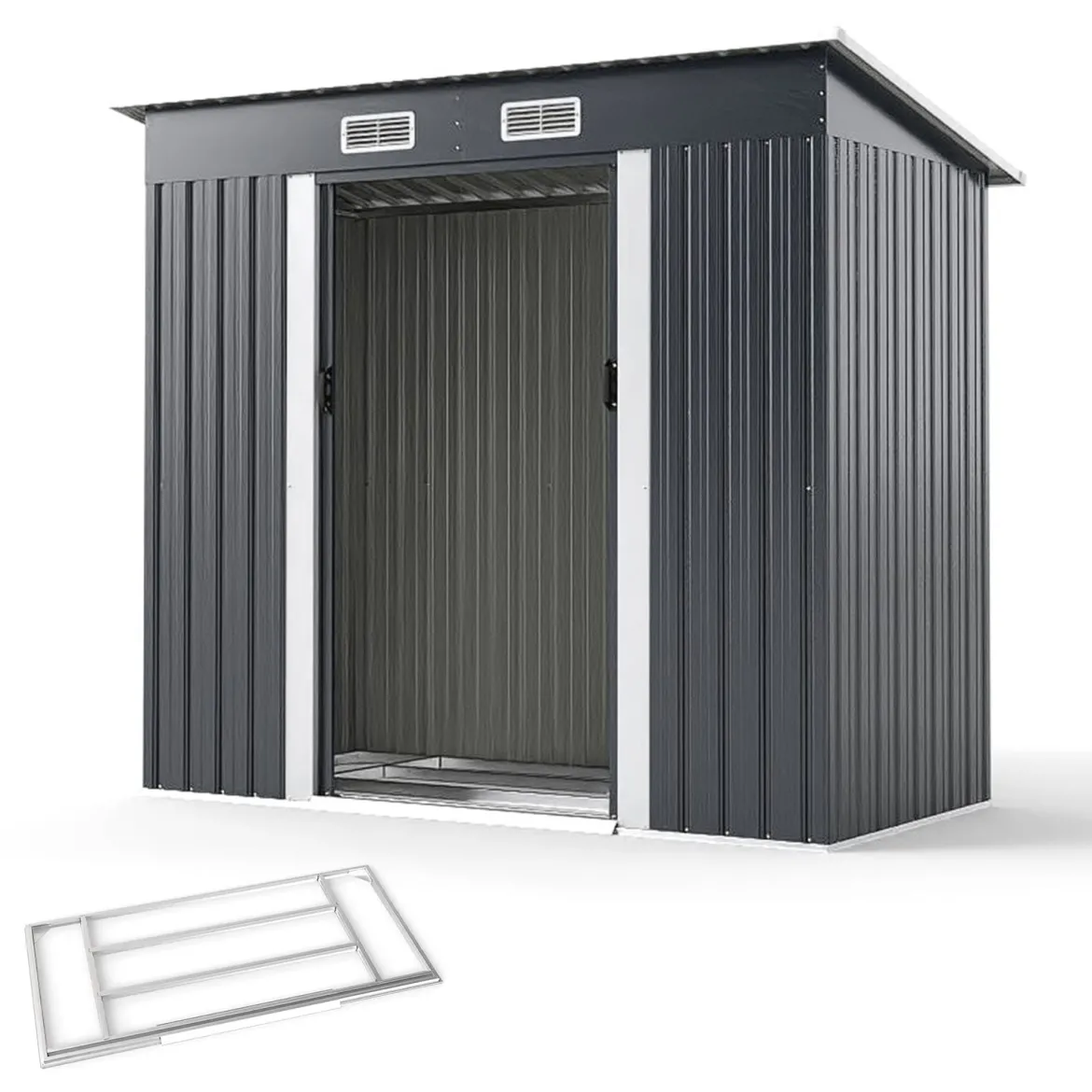 Geräteschuppen Gartenhaus mit Luftventile & verzinkter Metallrahmen Fahrradgarage Gartenschuppen 213 x 112 x 186 cm