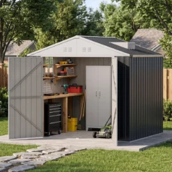Geräteschuppen Gerätehaus aus Verzinktem Stahl 238 x 193 x 208 cm Gartenhaus mit Satteldach Grau