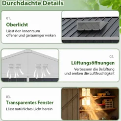 Geräteschuppen Gerätehaus aus Verzinktem Stahl 238 x 193 x 208 cm Gartenhaus mit Satteldach Grau