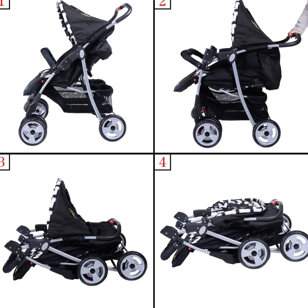 Geschwisterwagen Klappbarer Kinder Zwillingswagen Geschwisterkinderwagen Schwarz 82 x 91 x 105 cm