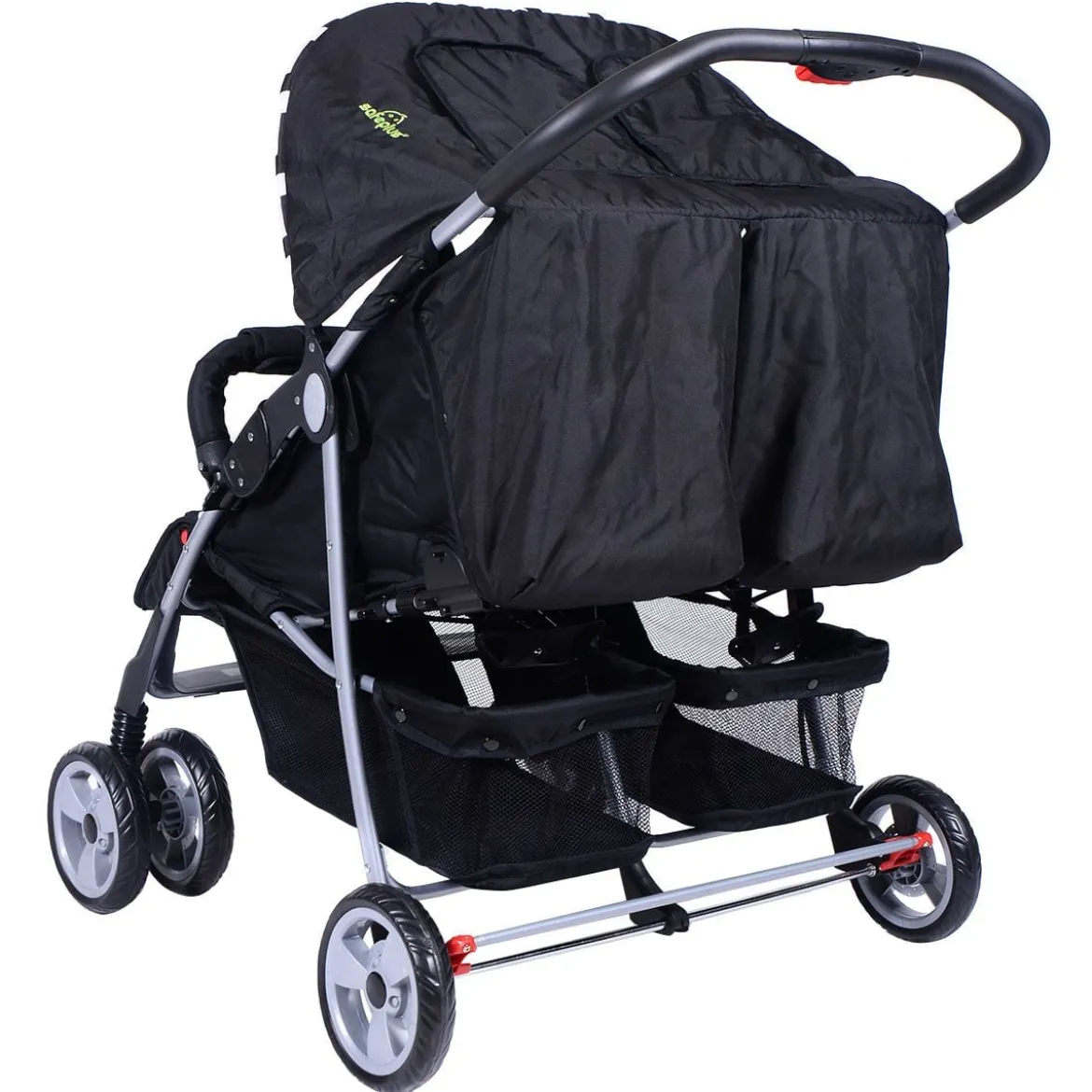 Geschwisterwagen Klappbarer Kinder Zwillingswagen Geschwisterkinderwagen Schwarz 82 x 91 x 105 cm