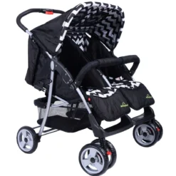 Geschwisterwagen Klappbarer Kinder Zwillingswagen Geschwisterkinderwagen Schwarz 82 x 91 x 105 cm