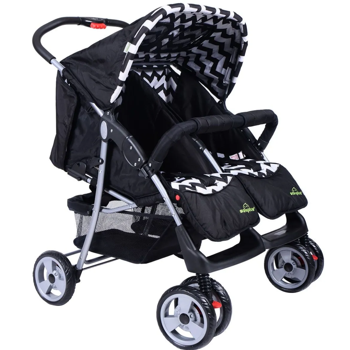 Geschwisterwagen Klappbarer Kinder Zwillingswagen Geschwisterkinderwagen Schwarz 82 x 91 x 105 cm