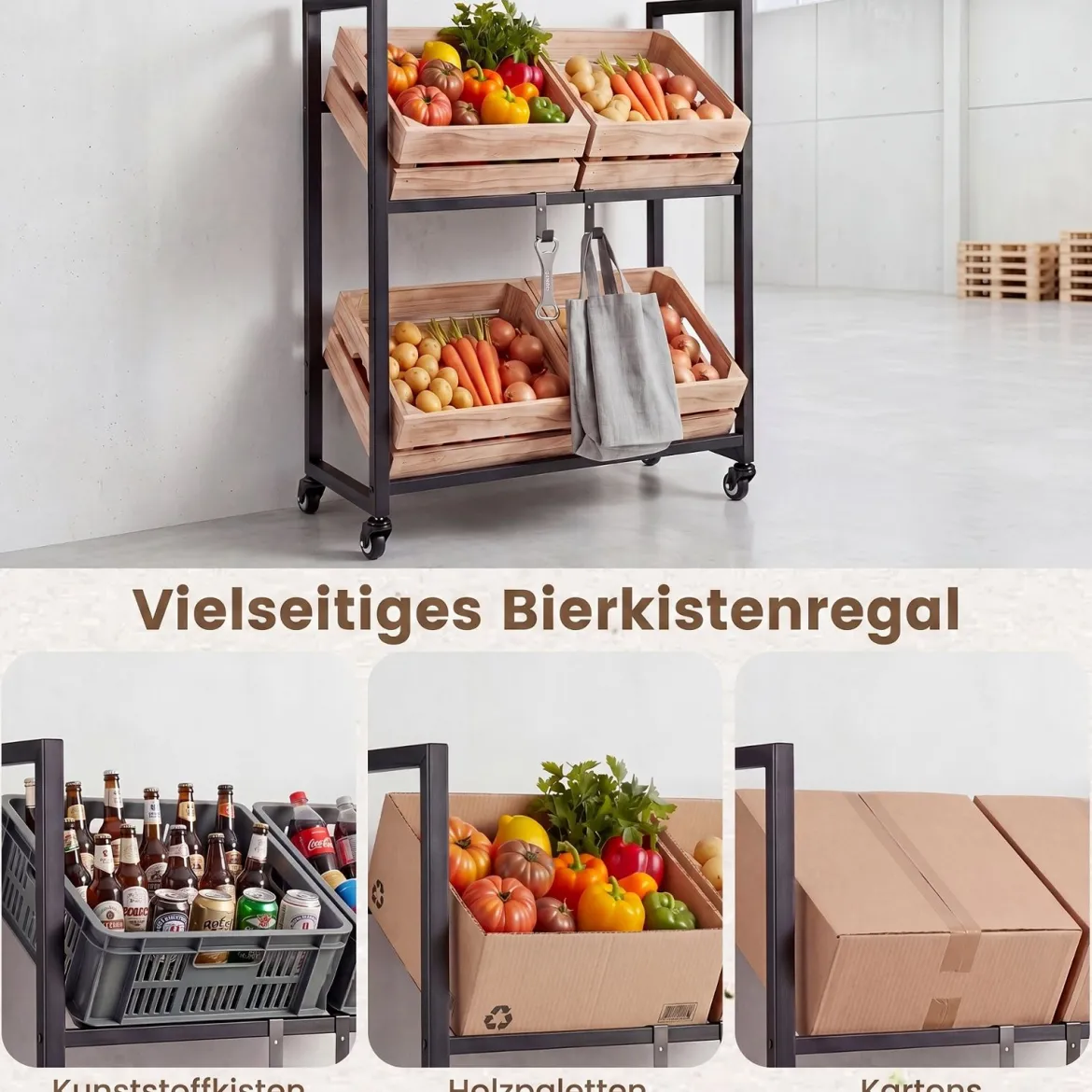 Getränkekistenregal Flaschenregal mit Ablage & Zugriff für 4 Kisten 72 x 32 x 89,5 cm