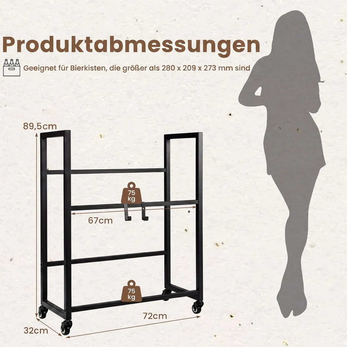 Getränkekistenregal Flaschenregal mit Ablage & Zugriff für 4 Kisten 72 x 32 x 89,5 cm