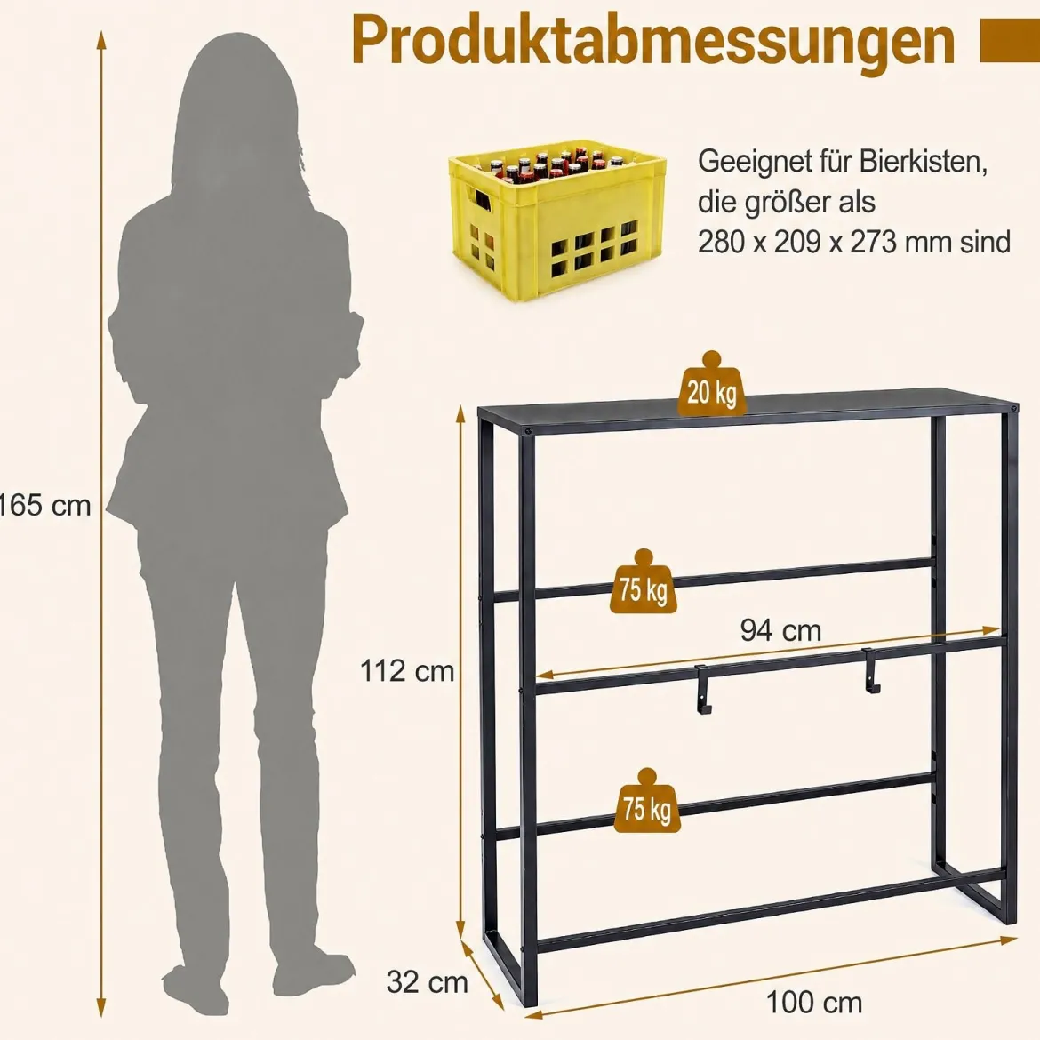 Getränkekistenregal für 6 Kisten Getränkeregal aus Metall mit Offenes Ablagefach & 2 Hauptfächer