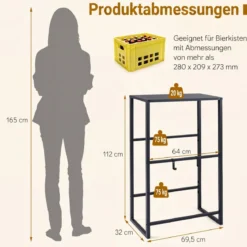 Getränkekistenregal für 4 Kisten Getränkeregal aus Metall mit Offenes Ablagefach & 2 Hauptfächer