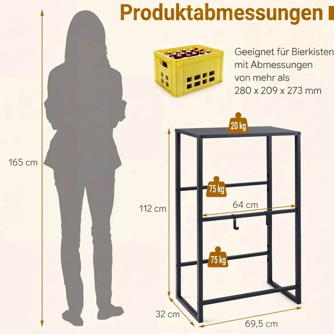 Getränkekistenregal für 4 Kisten Getränkeregal aus Metall mit Offenes Ablagefach & 2 Hauptfächer