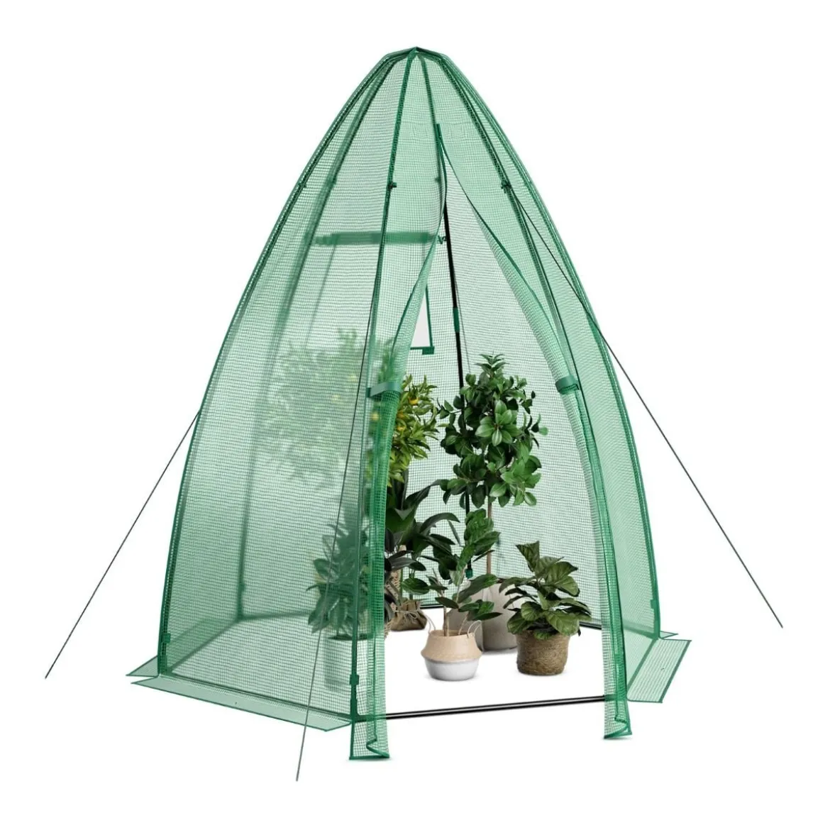 Gewächshaus Gartentreibhaus mit Allwetter-PE-Abdeckung 160 x 160 x 183 cm Grün