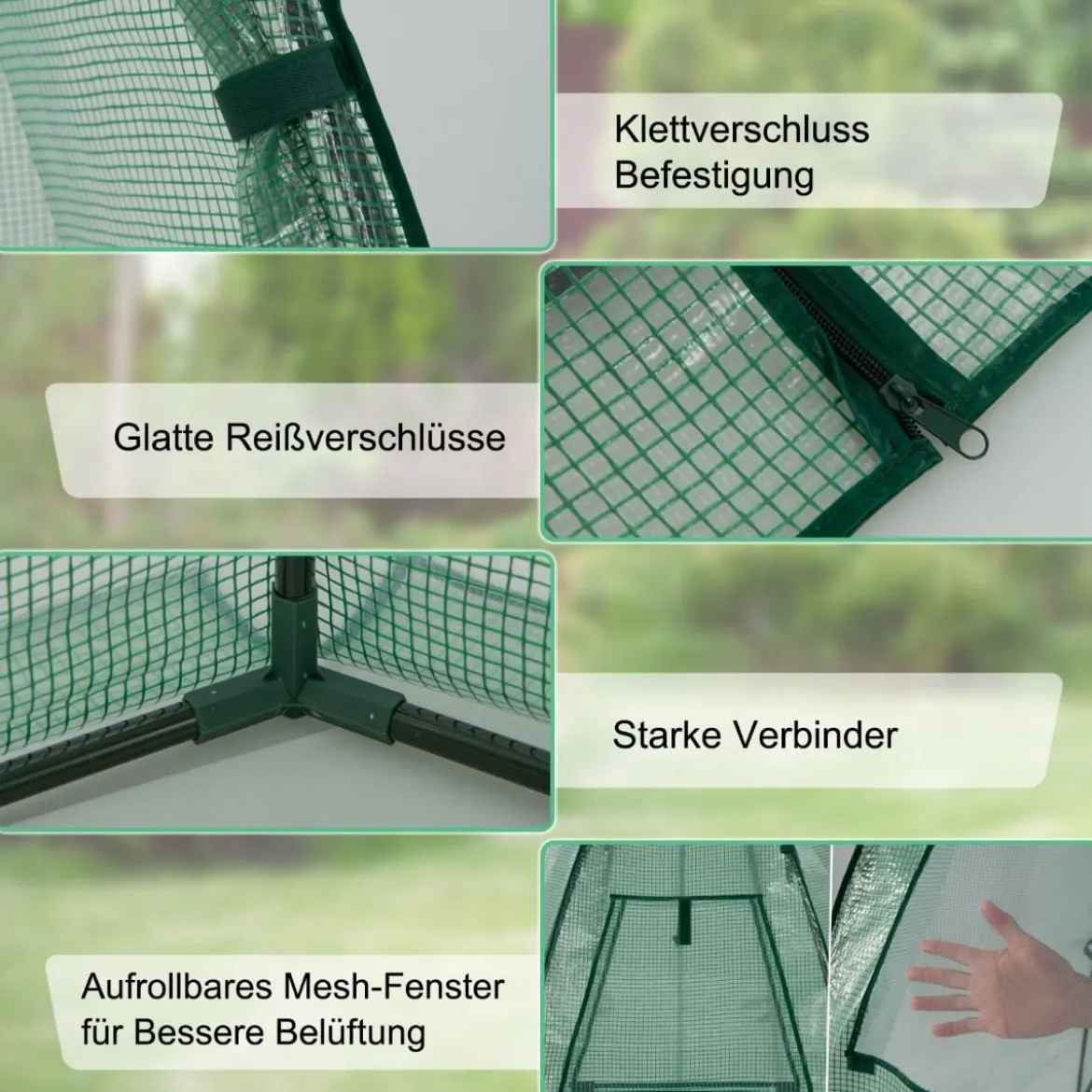Gewächshaus Gartentreibhaus mit Allwetter-PE-Abdeckung 160 x 160 x 183 cm Grün