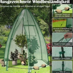 Gewächshaus Gartentreibhaus mit Allwetter-PE-Abdeckung 160 x 160 x 183 cm Grün