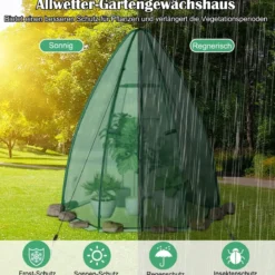 Gewächshaus Gartentreibhaus mit Allwetter-PE-Abdeckung 160 x 160 x 183 cm Grün