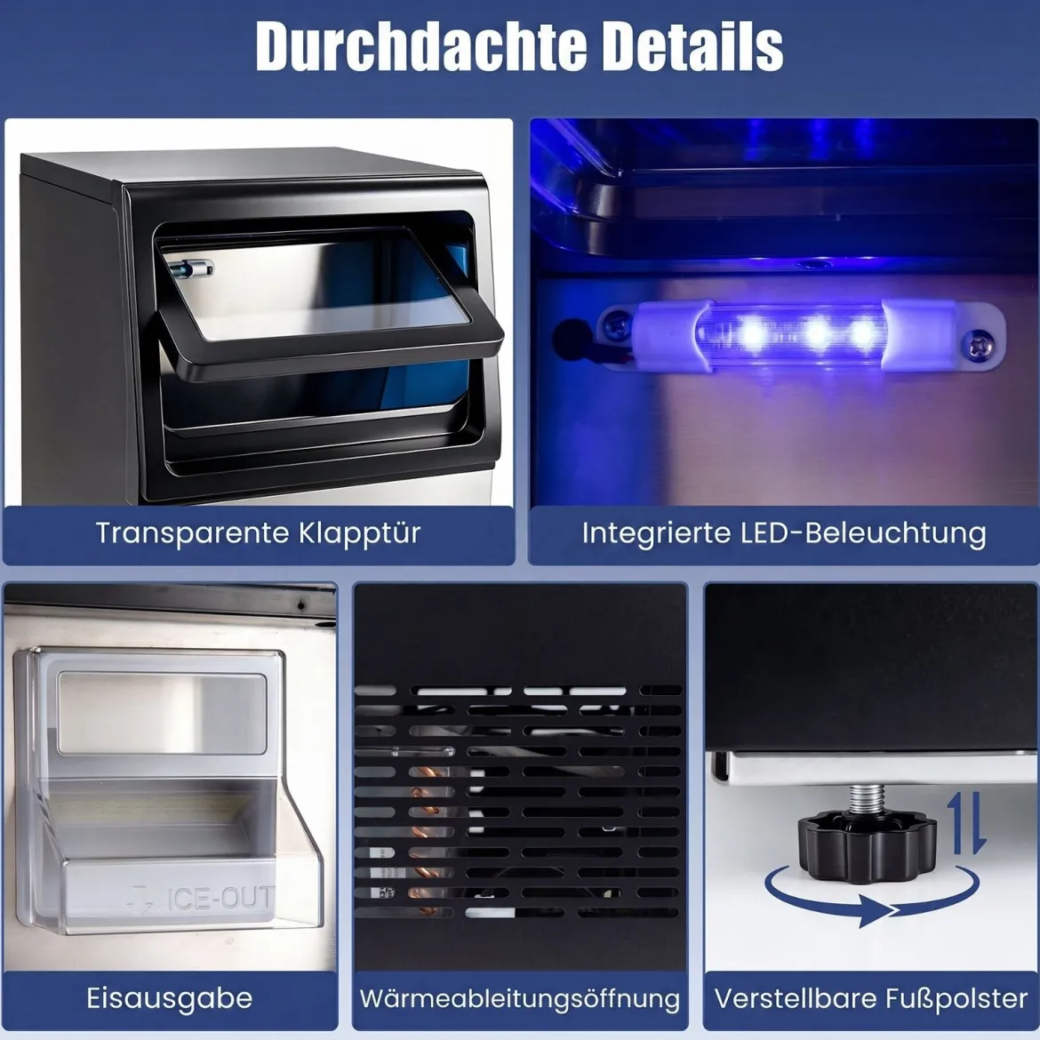 Gewerbliche Eiswürfelmaschine für Kau-Eis aus Edelstahl 41kg/24 Std. Freistehende Maschine mit Timer