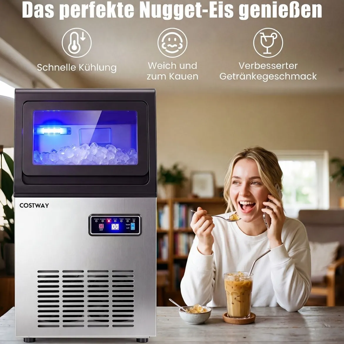 Gewerbliche Eiswürfelmaschine für Kau-Eis aus Edelstahl 41kg/24 Std. Freistehende Maschine mit Timer