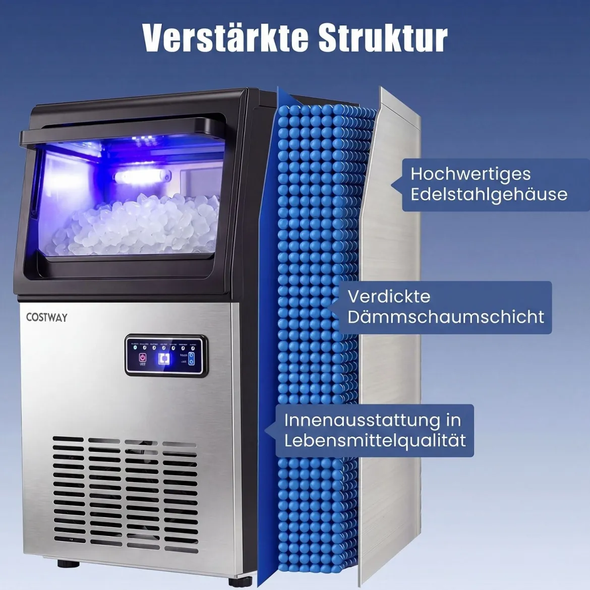 Gewerbliche Eiswürfelmaschine für Kau-Eis aus Edelstahl 41kg/24 Std. Freistehende Maschine mit Timer