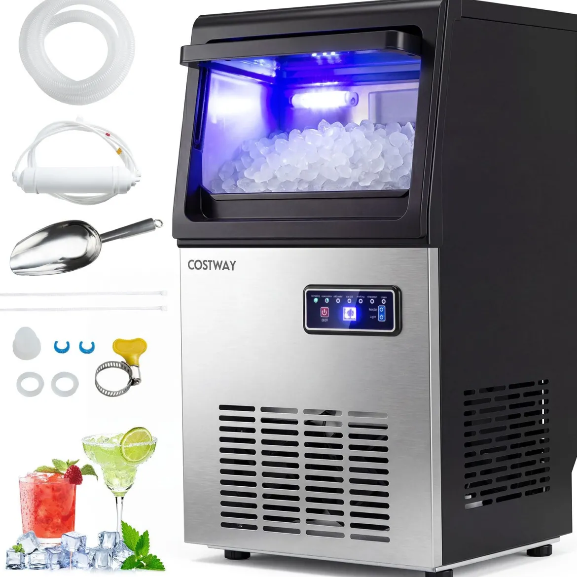 Gewerbliche Eiswürfelmaschine für Kau-Eis aus Edelstahl 41kg/24 Std. Freistehende Maschine mit Timer
