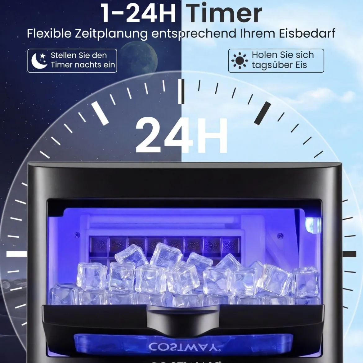 Gewerblicher Eiswürfelbereiter 25-30 kg/24 h aus Edelstahl Untertheken-/Standgerät mit Selbstreinigung Schwarz