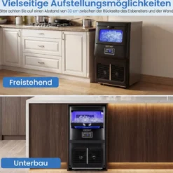 Gewerblicher Eiswürfelbereiter 25-30 kg/24 h aus Edelstahl Untertheken-/Standgerät mit Selbstreinigung Schwarz