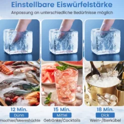 Gewerblicher Eiswürfelbereiter 25-30 kg/24 h aus Edelstahl Untertheken-/Standgerät mit Selbstreinigung Schwarz