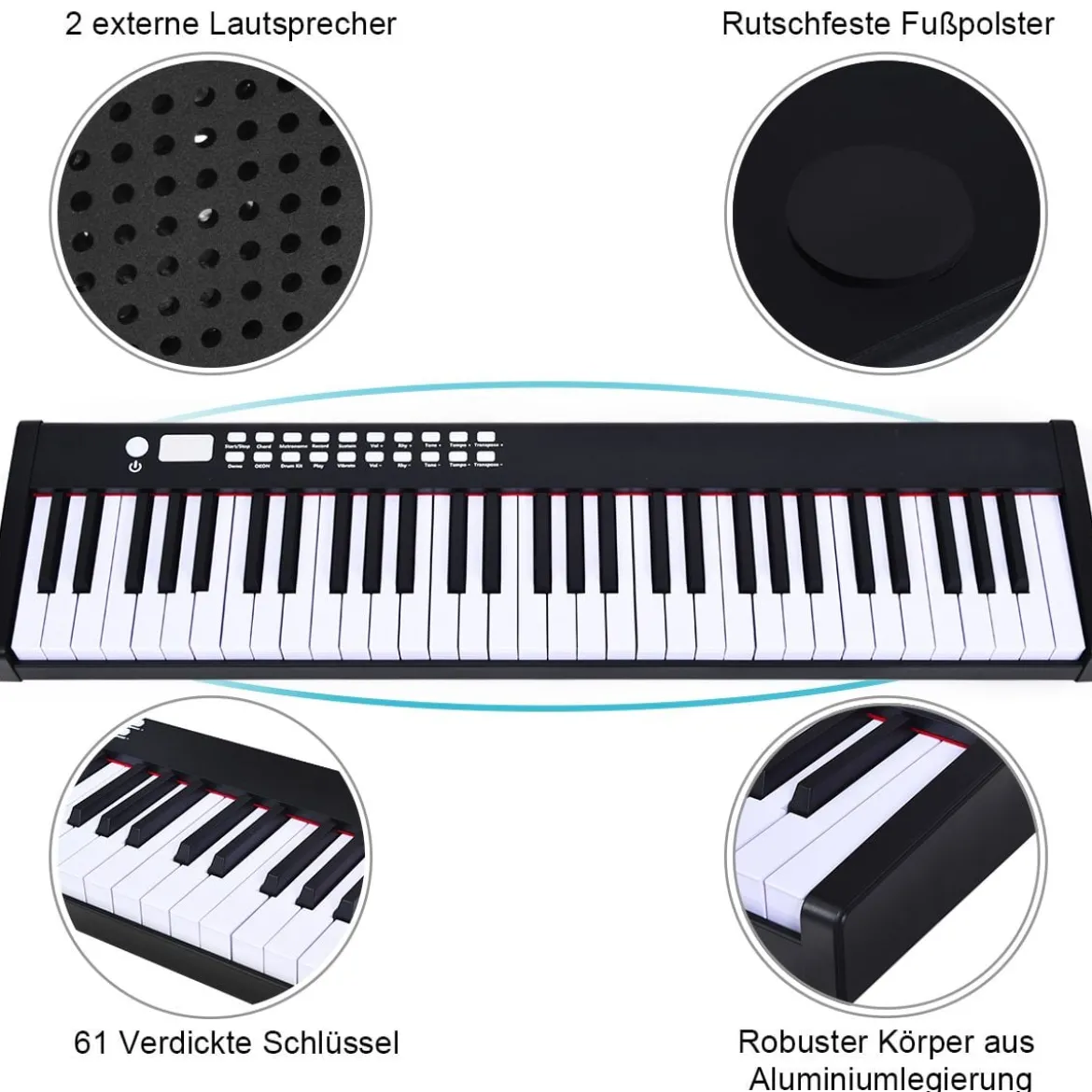 61 gewichtete Tastatur digitale Keyboard elektrisches Klavier 90 x 21 x 6 cm Schwarz