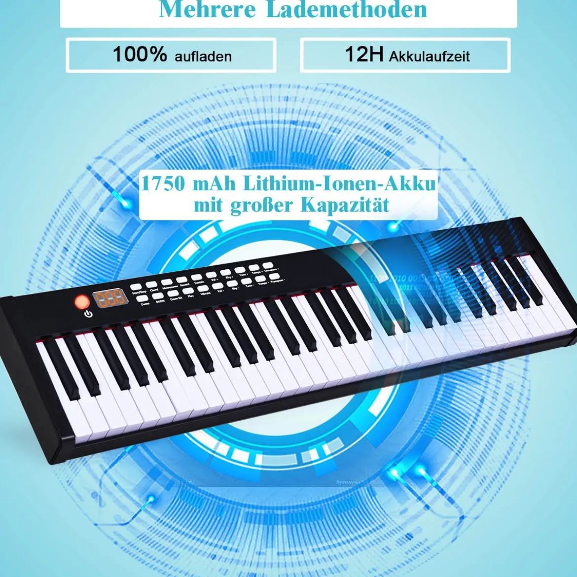 61 gewichtete Tastatur digitale Keyboard elektrisches Klavier 90 x 21 x 6 cm Schwarz