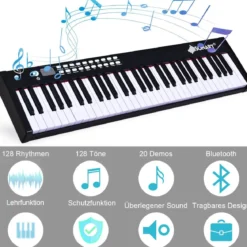 61 gewichtete Tastatur digitale Keyboard elektrisches Klavier 90 x 21 x 6 cm Schwarz