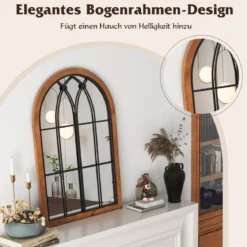 Gewölbter Wandspiegel dekorativer FensterspiegelFensterscheiben-Dekoration 60 x 90 cm Natur