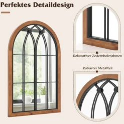 Gewölbter Wandspiegel dekorativer FensterspiegelFensterscheiben-Dekoration 60 x 90 cm Natur