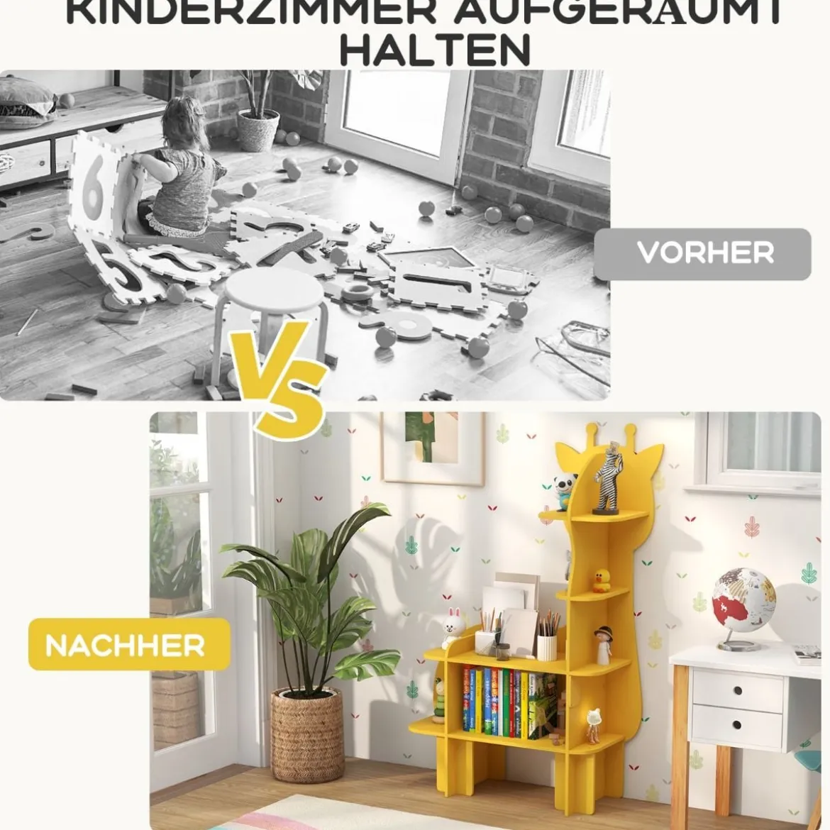 Giraffe Bücherregal für Kinder Spielzeug-Aufbewahrungsorganisator mit offenen Regalen
