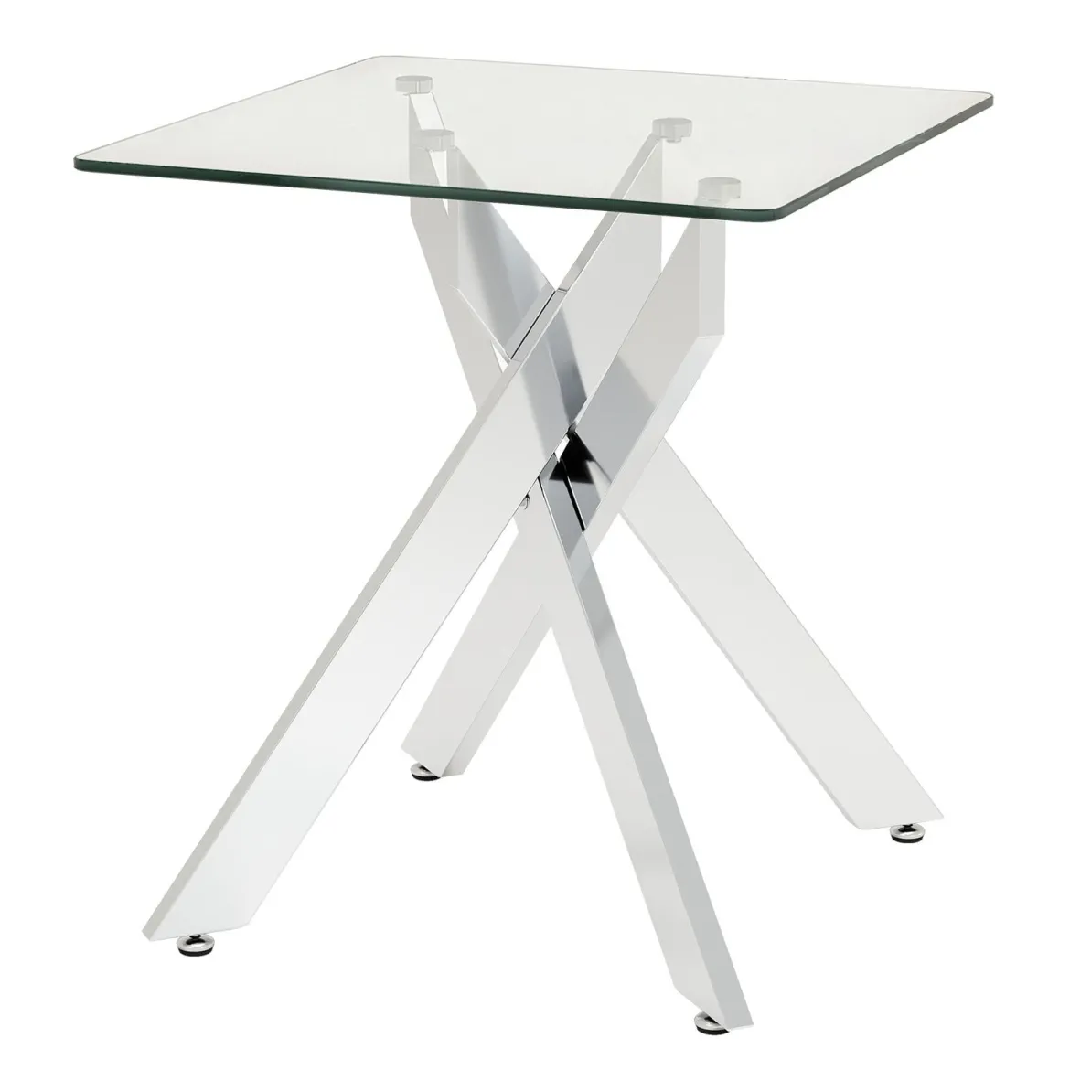 Glas-Beistelltisch quadratischer Esstisch mit gehärteter Glasplatte & X-Metallgestell moderner Glastisch Silber