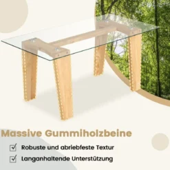Glas Couchtisch mit Gummiholzbeinen Rechteckiger Beistelltisch Glastisch Kaffeetisch