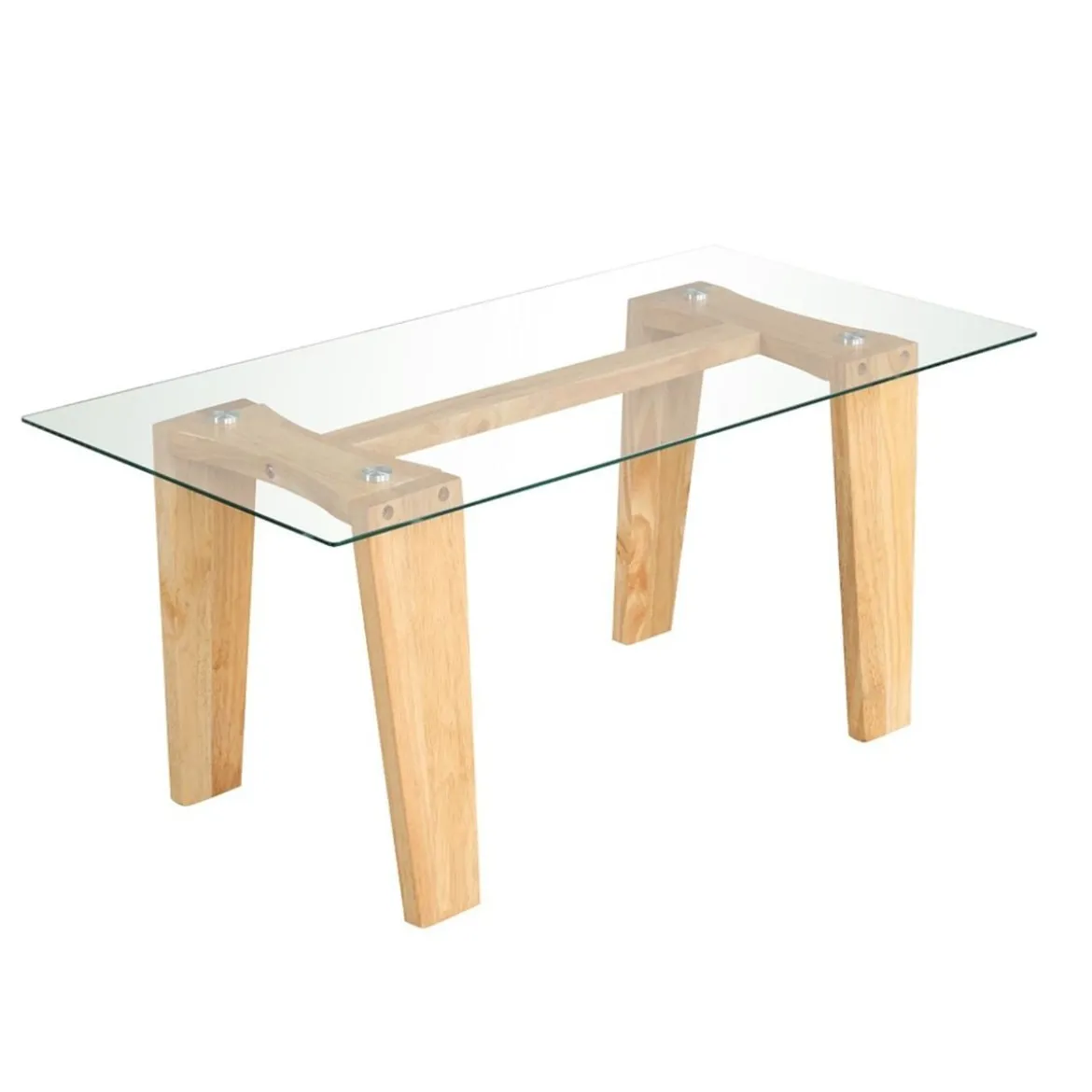 Glas Couchtisch mit Gummiholzbeinen Rechteckiger Beistelltisch Glastisch Kaffeetisch