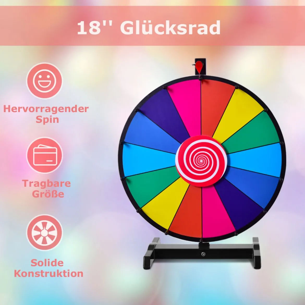 18" Glücksrad Spielzeug mit Radiergummi & Markierstift Rad Spiele für Lotteriespiele φ48cm